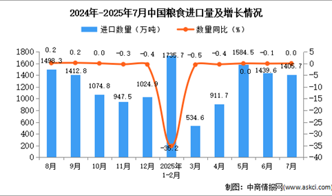 2025年7月中国粮食进口数据统计分析：进口量1405.7万吨