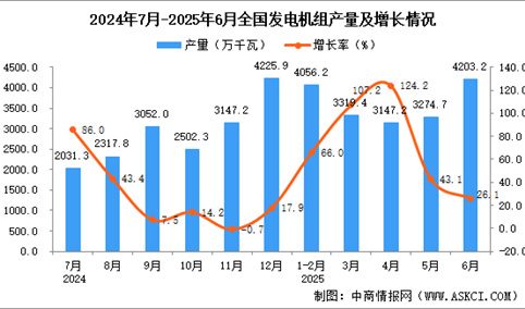 2025年6月全国发电机组产量数据统计分析