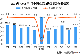 2025年7月中国成品油进口数据统计分析：进口量403.1万吨