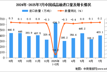 2025年7月中国成品油进口数据统计分析：进口量403.1万吨