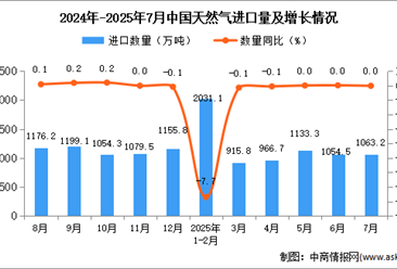 2025年7月中国天然气进口数据统计分析：进口量1063.2万吨