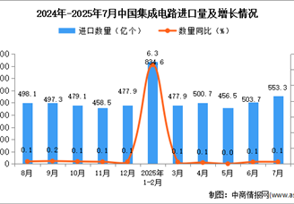 2025年7月中国集成电路进口数据统计分析：进口量553.3亿个