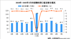 2025年7月中國鋼材進(jìn)口數(shù)據(jù)統(tǒng)計分析：進(jìn)口量45.2萬噸