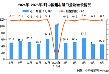 2025年7月中国钢材进口数据统计分析：进口量45.2万吨