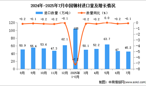 2025年7月中国钢材进口数据统计分析：进口量45.2万吨