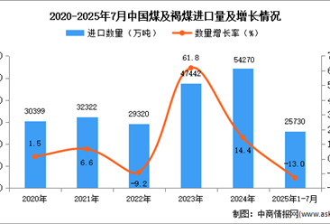 2025年1-7月中國(guó)煤及褐煤進(jìn)口數(shù)據(jù)統(tǒng)計(jì)分析：進(jìn)口量25730萬(wàn)噸