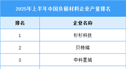 2025年上半年中國負(fù)極材料出貨量及企業(yè)產(chǎn)量排行分析（圖）