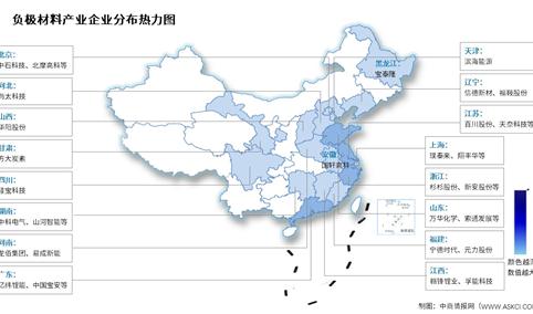 2025年中国负极材料出货量及企业热力分布图分析（图）