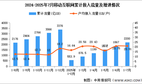 2025年1-7月中国通信业移动互联网及移动短信业务分析（图）