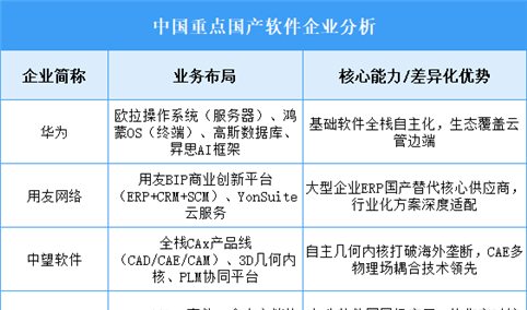 2025年中国国产软件重点企业业务布局分析（图）