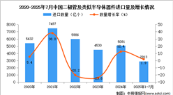 2025年1-7月中國二極管及類似半導(dǎo)體器件進口數(shù)據(jù)統(tǒng)計分析：進口量2913億個