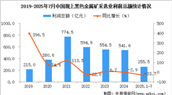 2025年1-7月中國(guó)黑色金屬礦采選業(yè)經(jīng)營(yíng)情況:利潤(rùn)同比下降33.7%