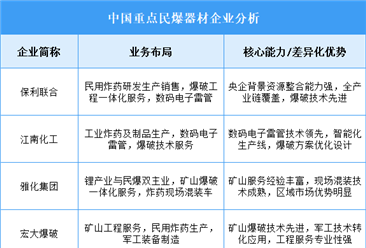 2025年中國民爆器材重點企業(yè)業(yè)務(wù)布局分析（圖）