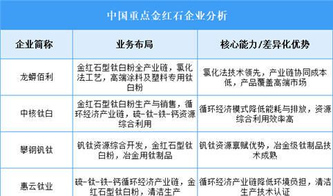 2025年中国金红石重点企业业务布局分析（图）