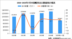 2025年1-7月中國帽類出口數據統(tǒng)計分析：出口量同比增長8.6%