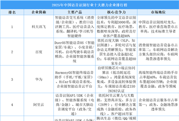 2025年中国语音识别行业十大潜力企业排行榜（附榜单）