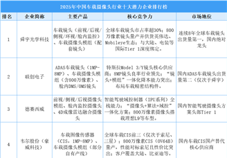 2025年中國車載攝像頭行業(yè)十大潛力企業(yè)排行榜（附榜單）