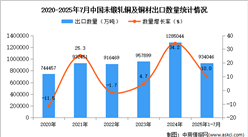 2025年1-7月中國未鍛軋銅及銅材出口數(shù)據(jù)統(tǒng)計(jì)分析：出口量同比增長10%