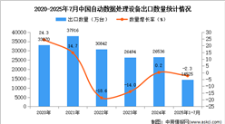 2025年1-7月中國(guó)自動(dòng)數(shù)據(jù)處理設(shè)備出口數(shù)據(jù)統(tǒng)計(jì)分析：出口量同比下降2.3%