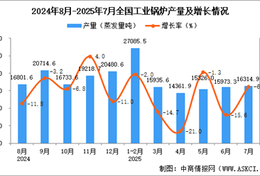 2025年7月全國工業(yè)鍋爐產(chǎn)量數(shù)據(jù)統(tǒng)計(jì)分析