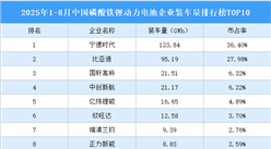 2025年1-8月中國磷酸鐵鋰動力電池企業(yè)裝車量排行榜TOP10（附榜單）