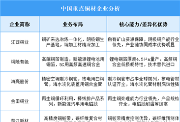 2025年中国铜材重点企业业务布局分析（图）