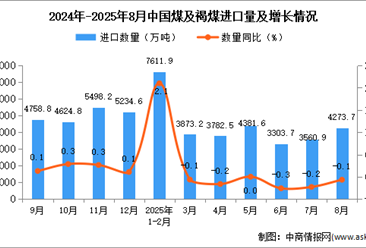 2025年8月中國煤及褐煤進(jìn)口數(shù)據(jù)統(tǒng)計分析：進(jìn)口量4273.7萬噸