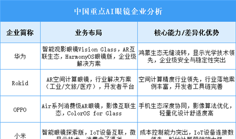 2025年中国AI眼镜重点企业业务布局分析（图）