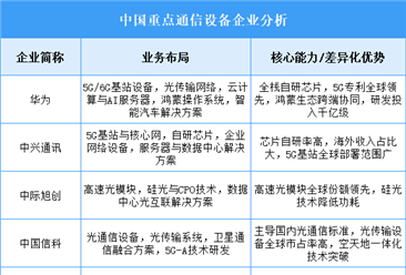 2025年中國(guó)通信設(shè)備重點(diǎn)企業(yè)業(yè)務(wù)布局分析（圖）