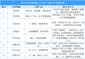 2025年中國精細(xì)化工行業(yè)十大潛力企業(yè)排行榜（附榜單）