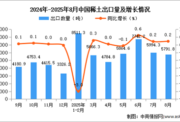 2025年8月中国稀土出口数据统计分析：出口量5791.8吨