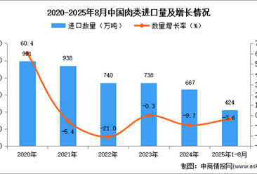 2025年1-8月中国肉类进口数据统计分析：进口量424万吨