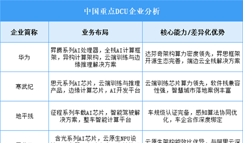 2025年中国DCU重点企业业务布局分析（图）
