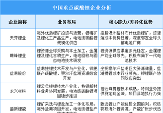 2025年中國碳酸鋰重點企業(yè)業(yè)務布局分析（圖）