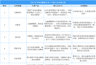 2025年中国电解液行业十大潜力企业排行榜（附榜单）