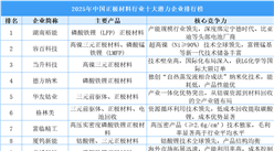2025年中国正极材料行业十大潜力企业排行榜（附榜单）
