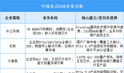 2025年中国SSD重点企业业务布局分析（图）