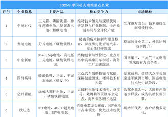 2025年中國(guó)動(dòng)力電池重點(diǎn)企業(yè)分析（圖）