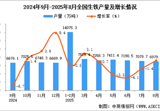 2025年8月全国生铁产量数据统计分析