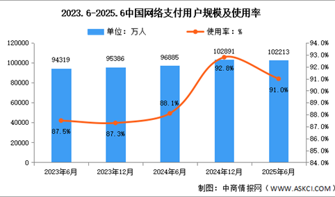 2025年上半年我国网络支付用户规模达10.22亿 占网民整体91.0%（图）