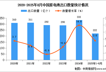 2025年1-8月中國(guó)原電池出口數(shù)據(jù)統(tǒng)計(jì)分析：出口量同比增長(zhǎng)4%