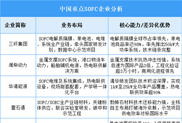 2025年中國SOFC重點企業(yè)業(yè)務(wù)布局分析（圖）