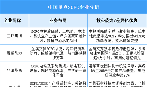 2025年中国SOFC重点企业业务布局分析（图）