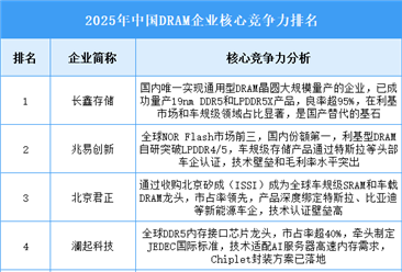 2025年中國DRAM企業(yè)核心競爭力排名