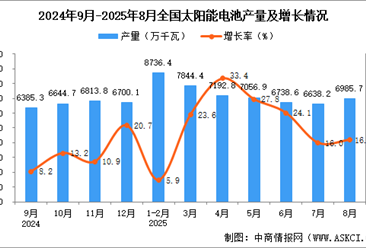 2025年8月全国太阳能电池（光伏电池）产量数据统计分析