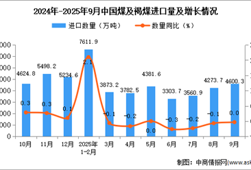 2025年9月中國煤及褐煤進口數(shù)據(jù)統(tǒng)計分析：進口量4600.3萬噸