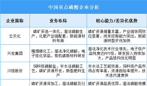 2025年中国磷酸重点企业业务布局分析（图）