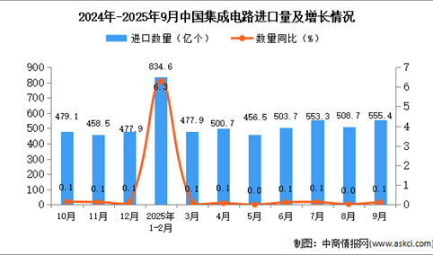 2025年9月中国集成电路进口数据统计分析：进口量553.4亿个