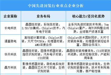 2025年中國(guó)先進(jìn)封裝重點(diǎn)企業(yè)業(yè)務(wù)布局分析（圖）