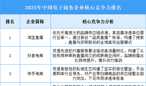 2025年中国电子商务企业核心竞争力排名